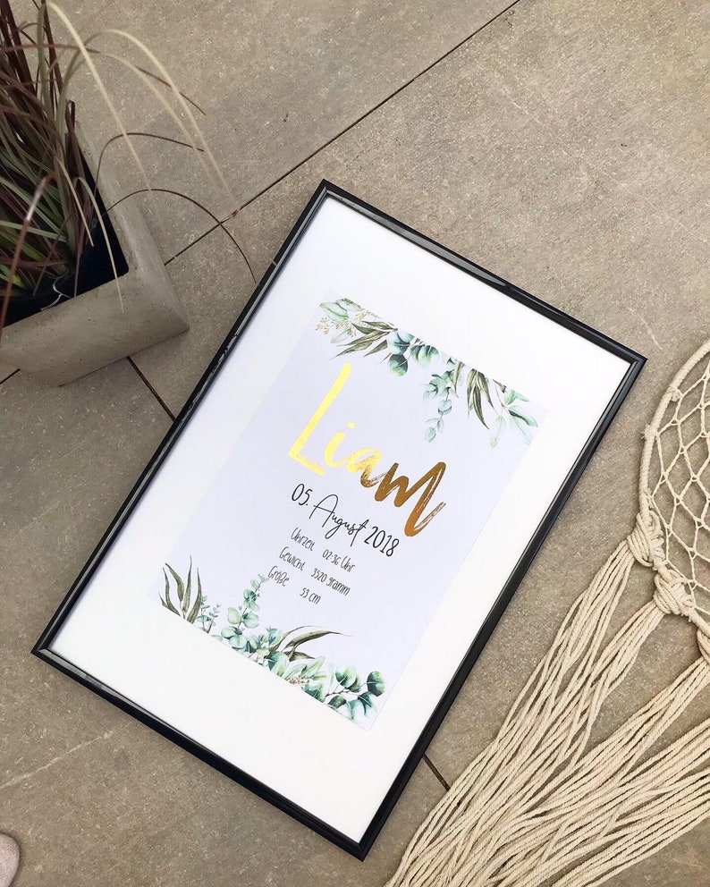 Birth Data Picture Birth Poster Boy Watercolor Silver Gold Etsy