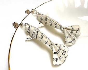 925 silver, Book Paper Earrings, Fish Studs, Fish Origami, Book Lovers Gift, Koi Fish Earrings, Drop Earrings