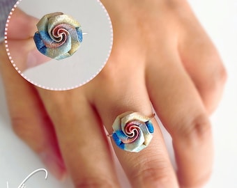 Custom Watercolor Paper Rose Ring, Personalized Gift