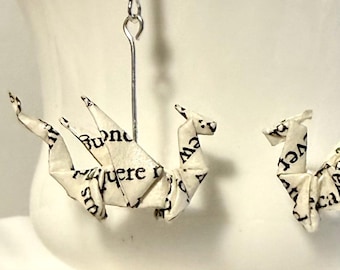 Origami Dragon Drop Earring Book Paper Earrings Dinosaur Earrings Origami Jewelry Paper Lacquered Paper Dinosaur Jewelry