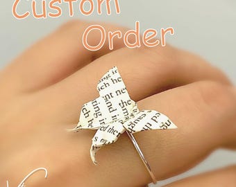 Custom Paper Butterfly Ring, Literary 1st Anniversary Gift