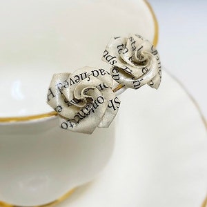 925 silver Book Paper Earrings Rose Studs Rose Origami Book Lovers Gift