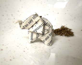 Origami Elephant Pendant, Book Paper Necklace, Brass Chain