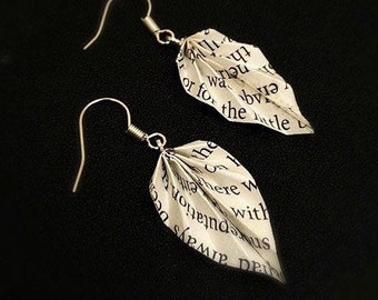 925 Silver, Leaf Earrings, Leaf Origami, Book Paper, Simple Earrings, First Anniversary, Paper Gift, Paper Earrings