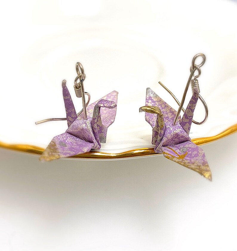 925 Silver Drop Crane Earrings Washi Paper Earrings Crane Etsy