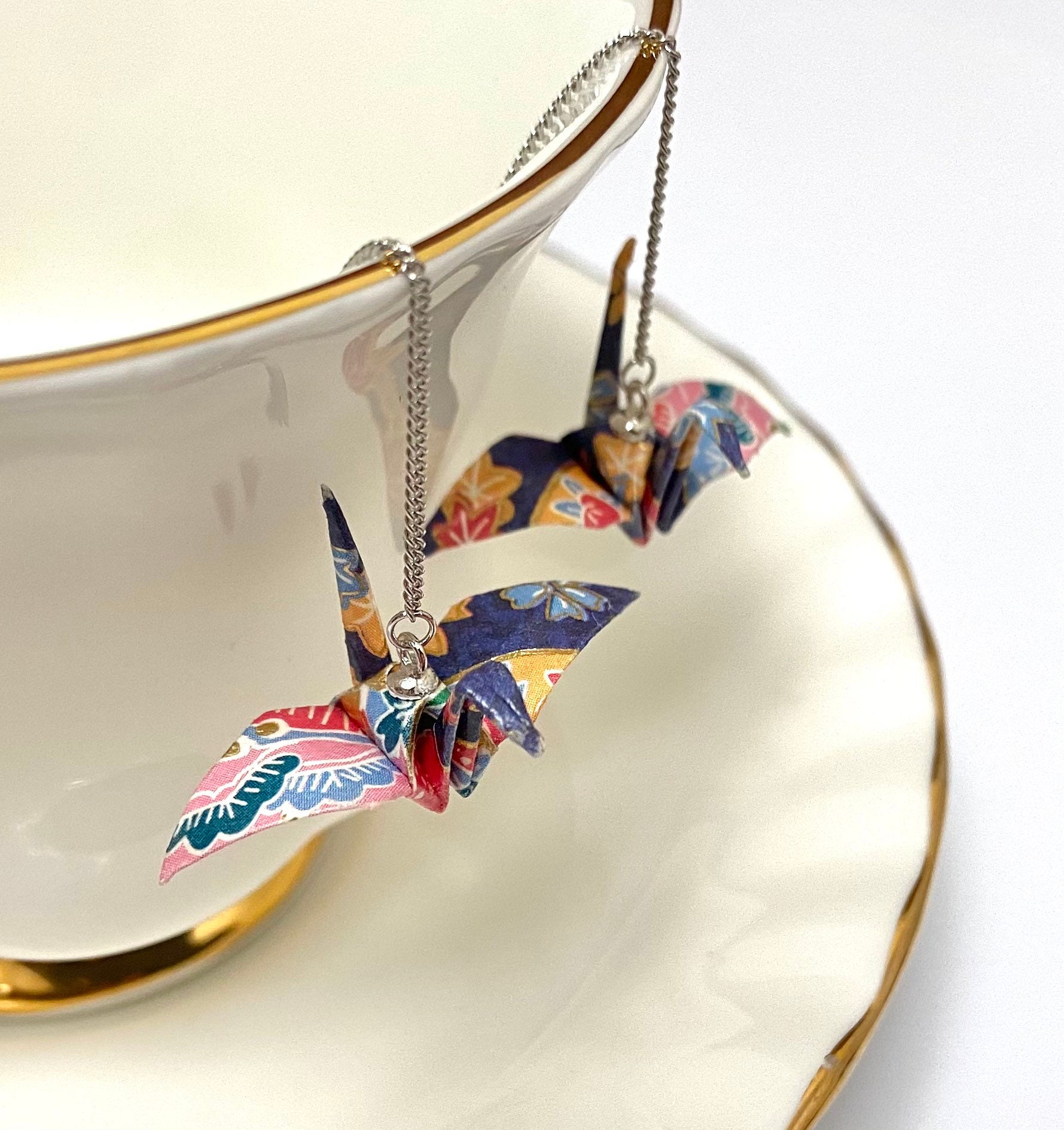 925 Silver Drop Crane Earrings Washi Paper Earrings Crane Etsy UK