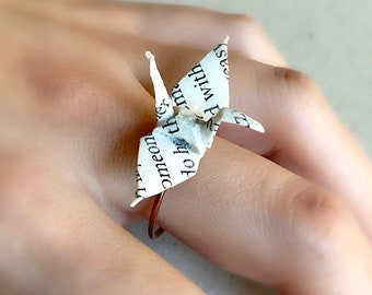 Anniversary Ring, Paper Ring, Crane band, Crane Origami, Paper anniversary, Book Paper Ring, Book Lover Gift, Copper ring, 925 Silver