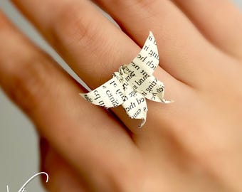 Unique Book Page Butterfly Ring Perfect 1st Anniversary Paper Gift Non-Traditional Engagement Ring Literary Wedding Jewelry for Book Lovers