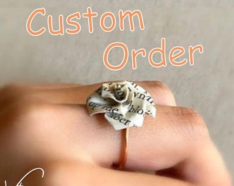 Unique Book Paper Rose Ring, Romantic Literary Engagement Ring & 1st Anniversary Gift for Book Lovers