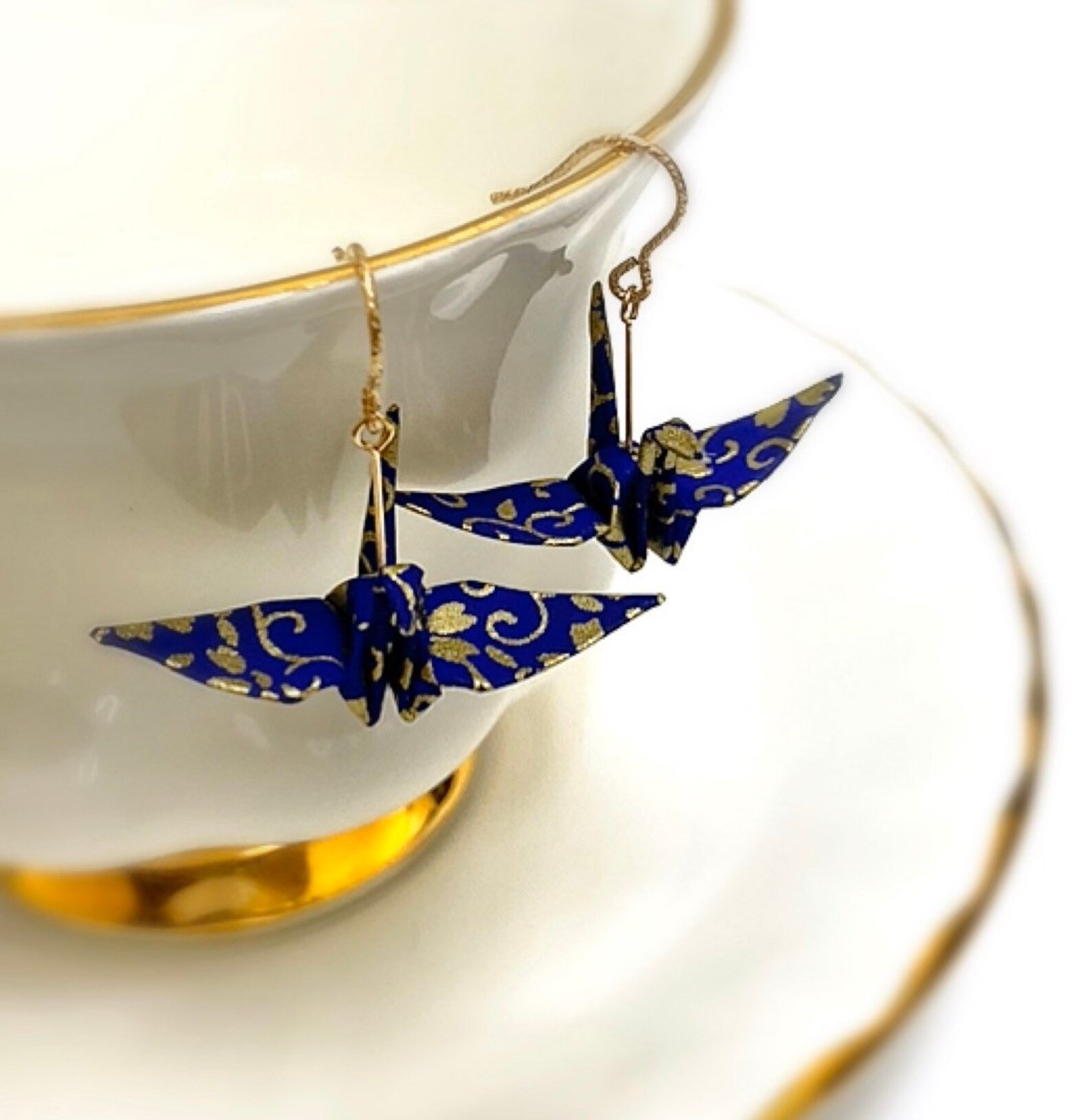 925 Silver Drop Crane Earrings Washi Paper Earrings Crane Etsy