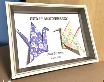 Personalized Origami Crane Framed Art: Anniversary Keepsake