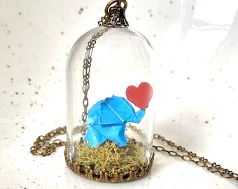 Elephant Pendant, Elephant Gift, New Born Gift, Paper Necklace, Origami Elephant, 1st Anniversary, Lovers Gift, Love Gift, Terrarium Jewelry