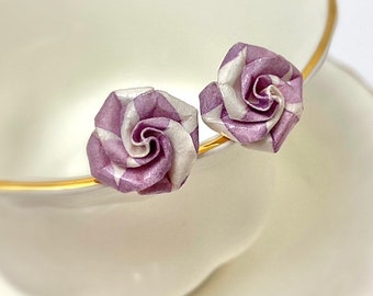 925 silver Paper Earrings Rose Studs Rose Origami Purple Gift