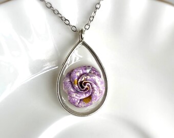 Rose, Paper Pendant, Long Pendant, Rose Pendant , Rose Origami, Purple Rose, Anniversary Gift
