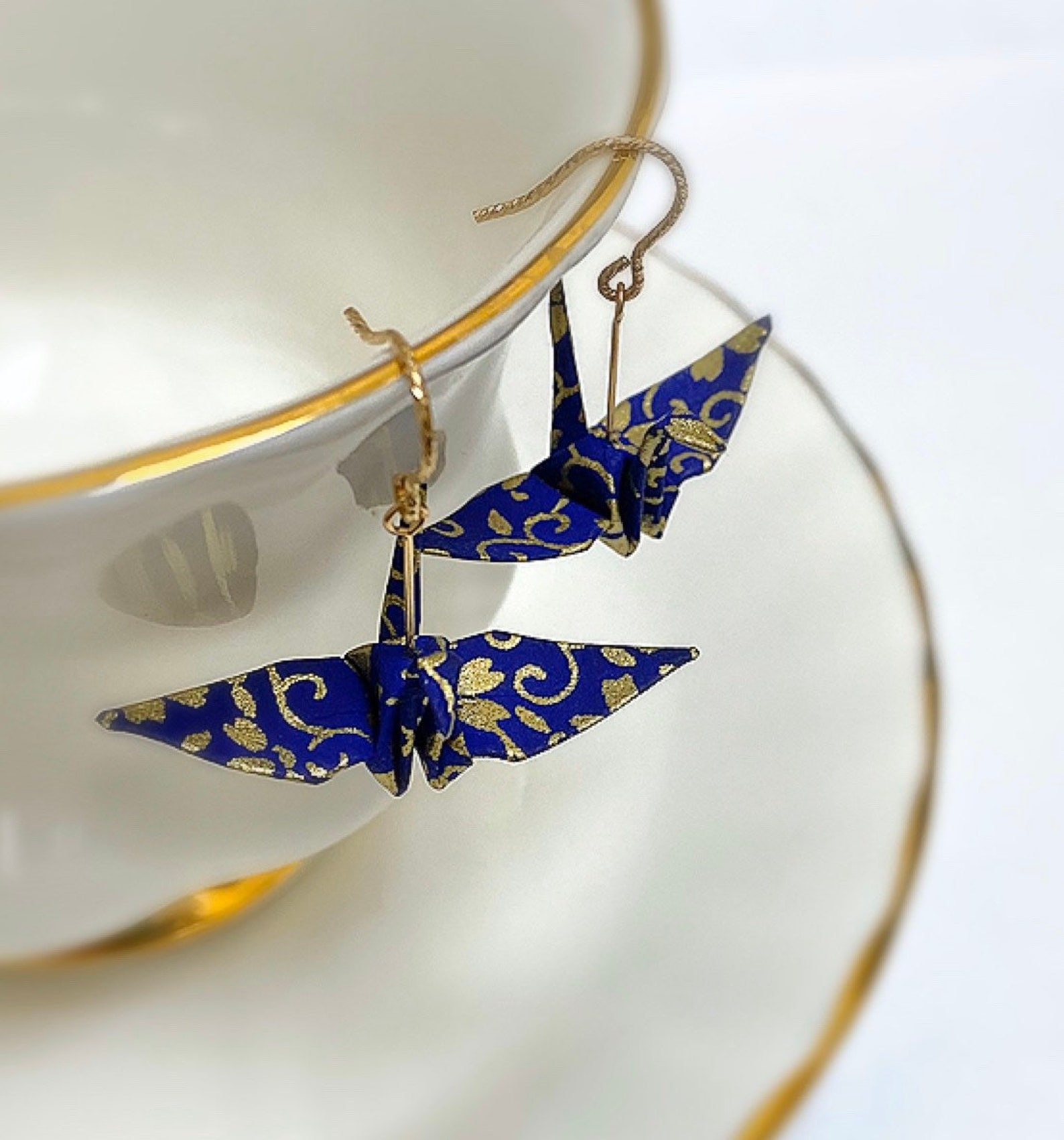 925 Silver Drop Crane Earrings Washi Paper Earrings Crane Etsy