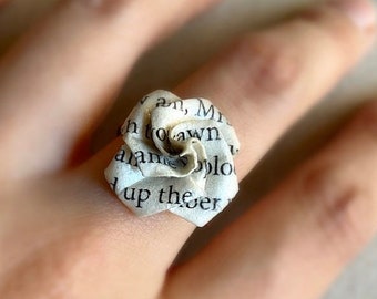 Paper Ring Rose Band Rose Origami Paper Anniversary Ring Book Lover Gift Copper Ring 925 Silver Botanical Anniversary Ring