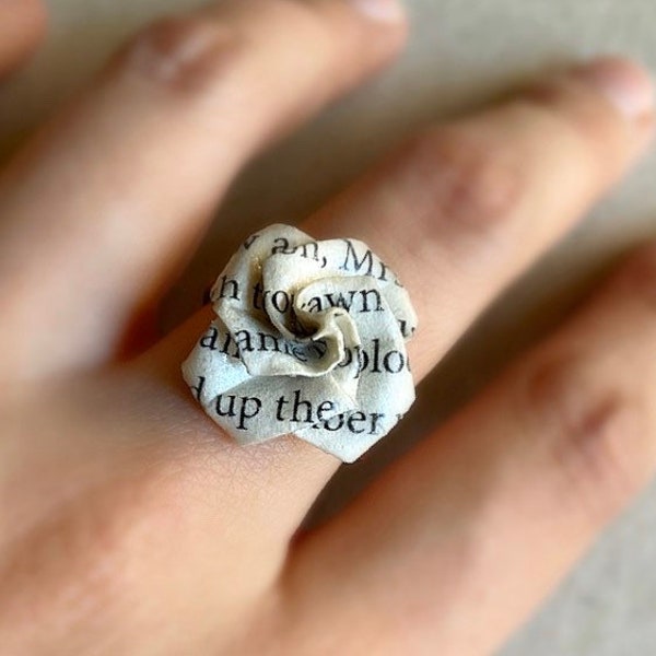 Bague d'anniversaire, Bague en papier, Alliance de roses, Origami rose, Anniversaire en papier, Bague en papier livre, Cadeau pour amoureux des livres, Bague en cuivre, Argent 925, Botanique