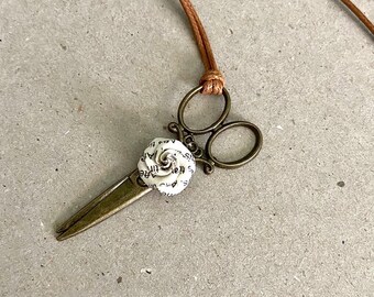Rose Pendant,  Scissors Necklaces , Bronze Pendant, Rose Necklace, Rose Origami, Book paper