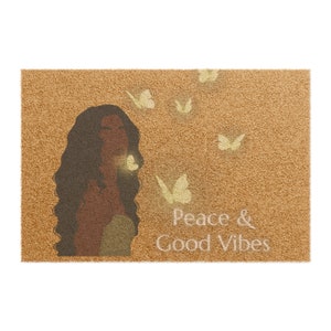 Peace and good vibes black girl Doormat