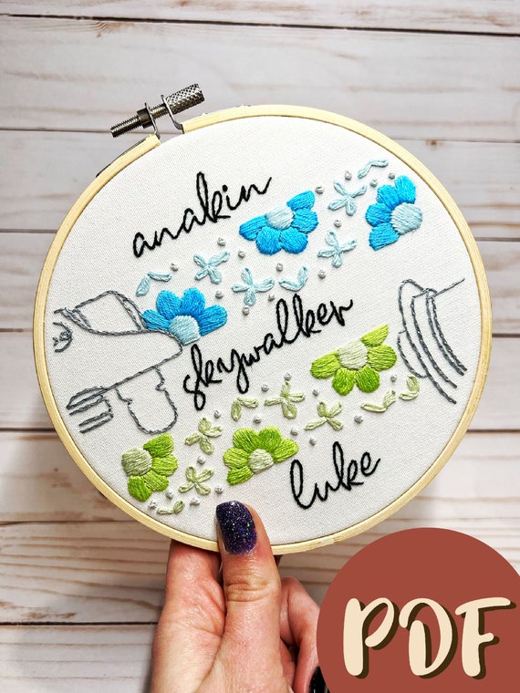 Star Wars Inspired Anakin and Luke Skywalker Lightsaber Beginner Embroidery Pattern