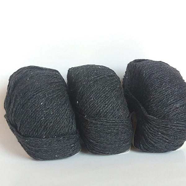 Eco Denim cotton yarn 100% made from recycled denim, no dye, made in Italy. 3 balls 50 grams each. Color n. 760 coal black (see color chart)