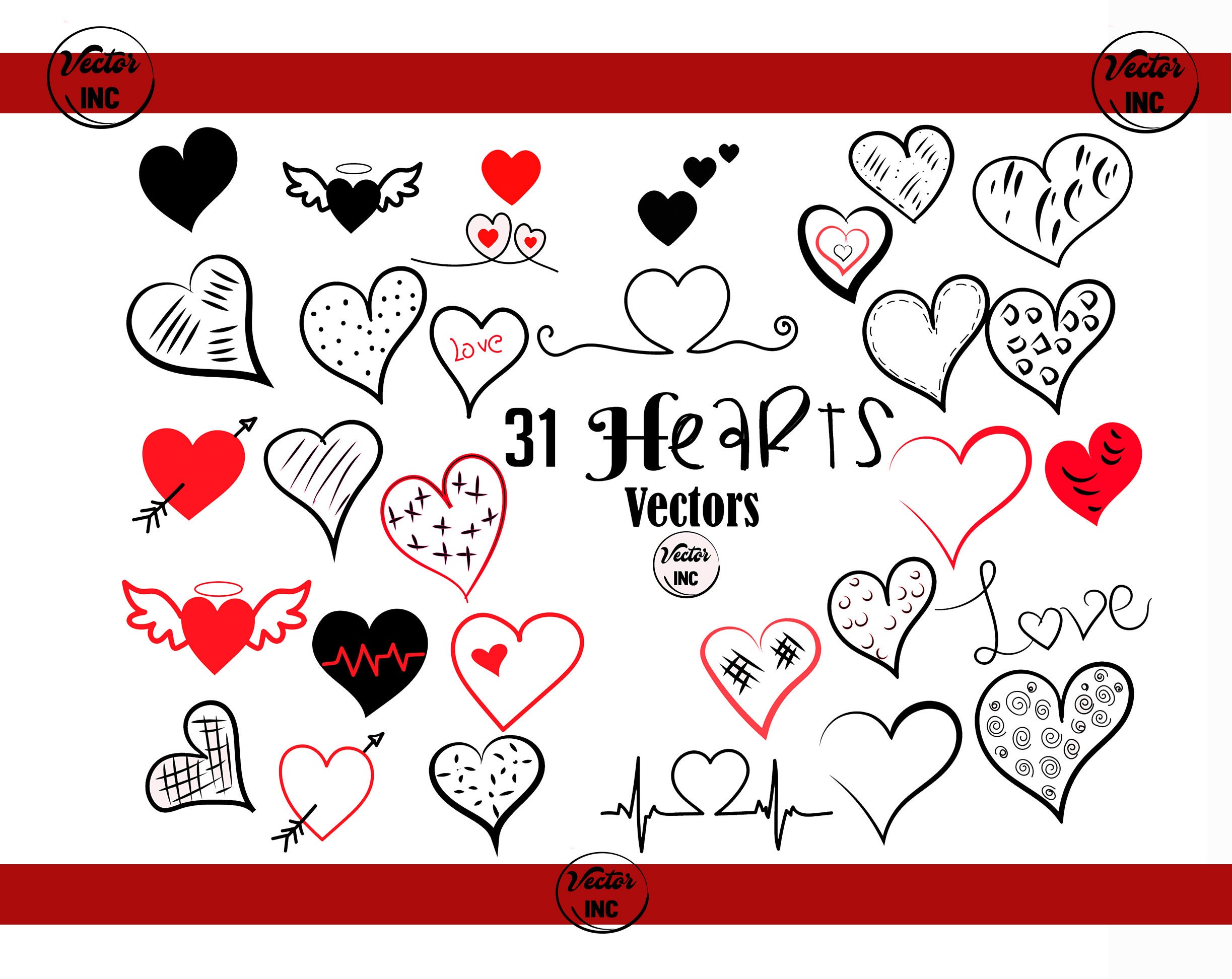 Hearts Clipart Commercial Use Set Doodle Hearts Svg Digital Etsy