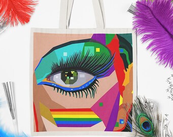 Fair Isle Pixel Art Rainbow Stripe Custom Tote Bag Beach Bag Shopper Bag Grocery Bag Produce Bag LGBT Pride Trans Pride Bi Pride Pan Pride