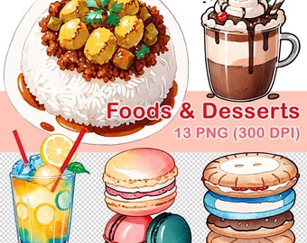 Clipart aquarel voedsel en desserts: 13 png-afbeeldingen (digitale download)