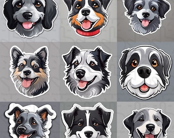 Conjunto de pegatinas con caras de perro de dibujos animados (descarga digital)