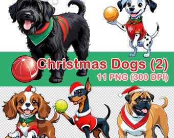 Clipart kersthonden aquarel: 11 png-afbeeldingen (digitale download)