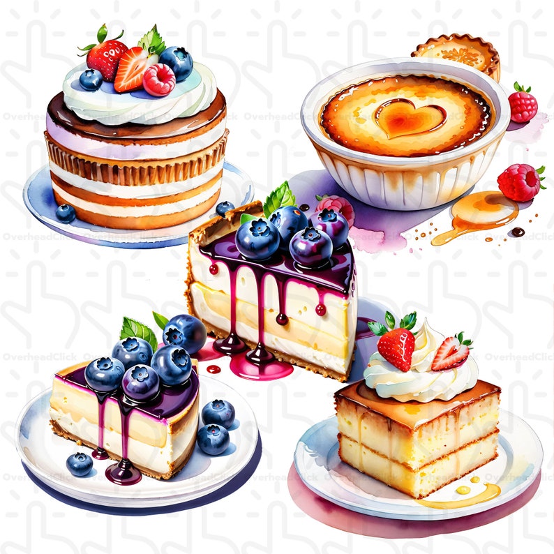 Dessert Clipart, PNG Transparent, 300 DPI, Watercolor Dessert Clipart ...