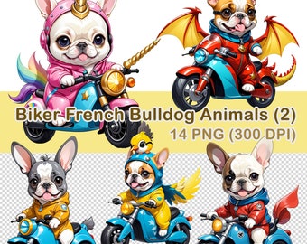 Biker Franse Bulldog clipart, aquarel png, commercieel gebruik (digitale download)