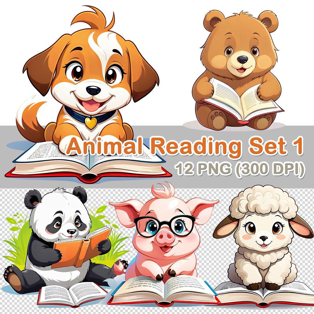 Cartoon Animal Reading Clipart, Transparent PNG Stickers (digital ...