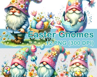 Clipart aquarel paaskabouters: 12 png-afbeeldingen (digitale download)