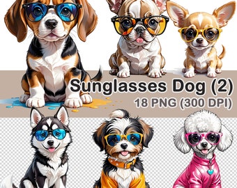 Clipart aquarel zonnebril hond: 18 png-afbeeldingen (digitale download)