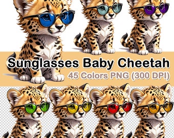 Baby Cheetah está usando óculos de sol coloridos, 45 PNG transparentes, 300 DPI
