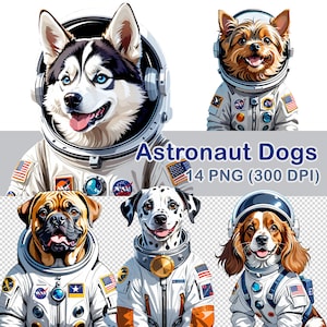 Watercolor Astronaut Dogs Clipart: 14 PNG Images (Digital Download)