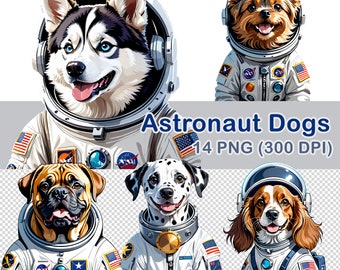 Clipart aquarel astronaut honden: 14 png-afbeeldingen (digitale download)