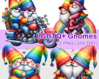Watercolor LGBTQ+ Gnomes Clipart: 12 PNG Images (Digital Download)
