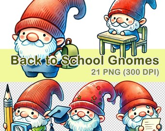Clipart aquarel terug naar school kabouters: 21 png-afbeeldingen (digitale download)
