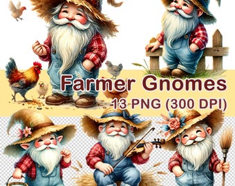 Clipart boerenkabouters aquarel: 12 png-afbeeldingen (digitale download)