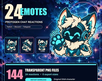 Pacote de Emotes Furry da Protogen: 24 Reações PNG Transparentes para Twitch, Discord e Telegram