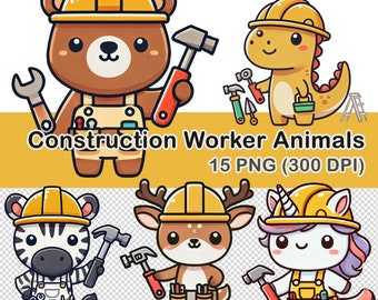 Clipart de animais de construção: 15 imagens PNG (download digital)
