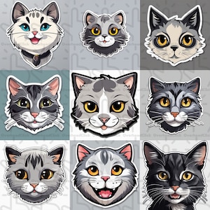 Conjunto de pegatinas de imágenes prediseñadas de cara de gato de dibujos animados lindo 1