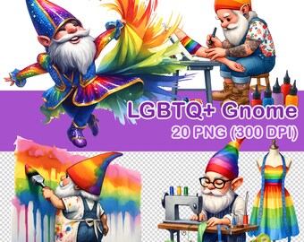 Clipart de gnomos LGBTQ+ em aquarela: 20 imagens PNG (download digital)