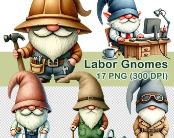 Clipart aquarel Labour Gnomes: 17 png-afbeeldingen (digitale download)