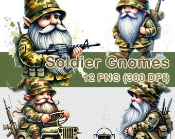Clipart aquarel soldaatkabouters: 12 png-afbeeldingen (digitale download)