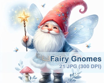 Aquarel Fairy Gnome Clipart, 21 JPG, Fantasy afbeelding (digitale download)