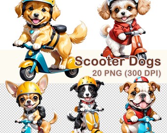 Clipart aquarel scooterhonden: 21 png-afbeeldingen (digitale download)