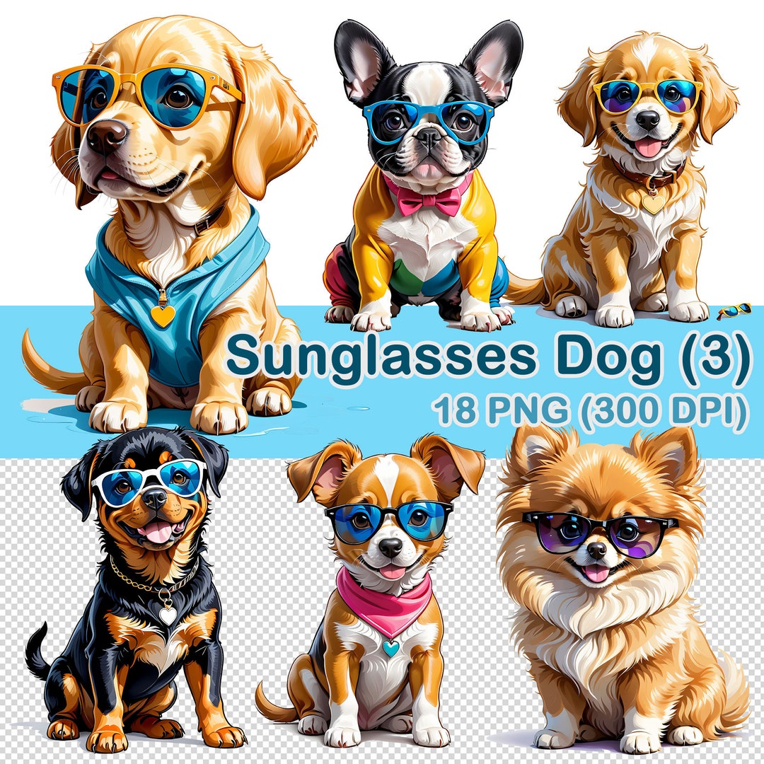 Watercolor Sunglasses Dog Clipart, Puppy PNG Images (digital Download ...